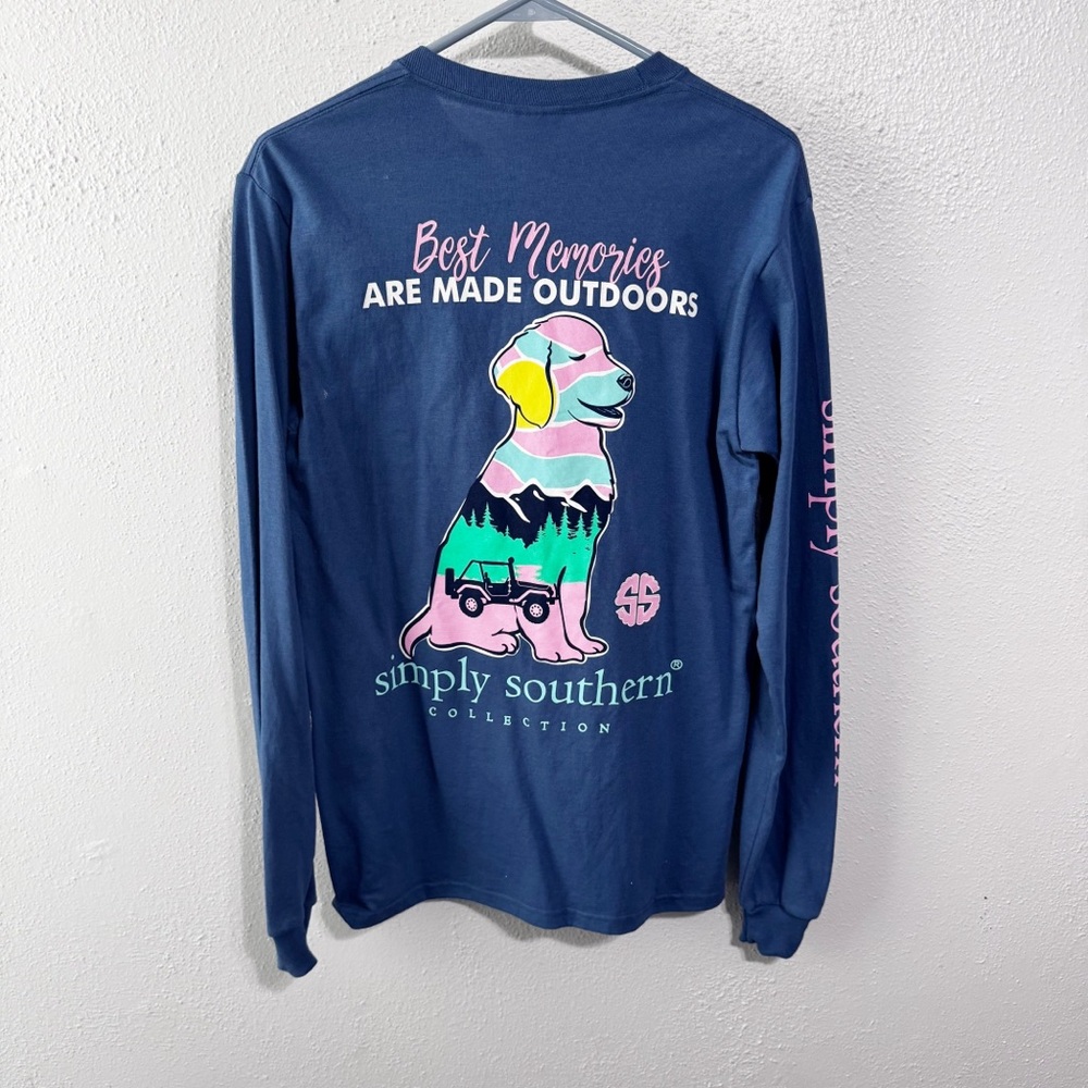 Simply Southern Long Sleeve Tee - Blue with Multicolor Design small